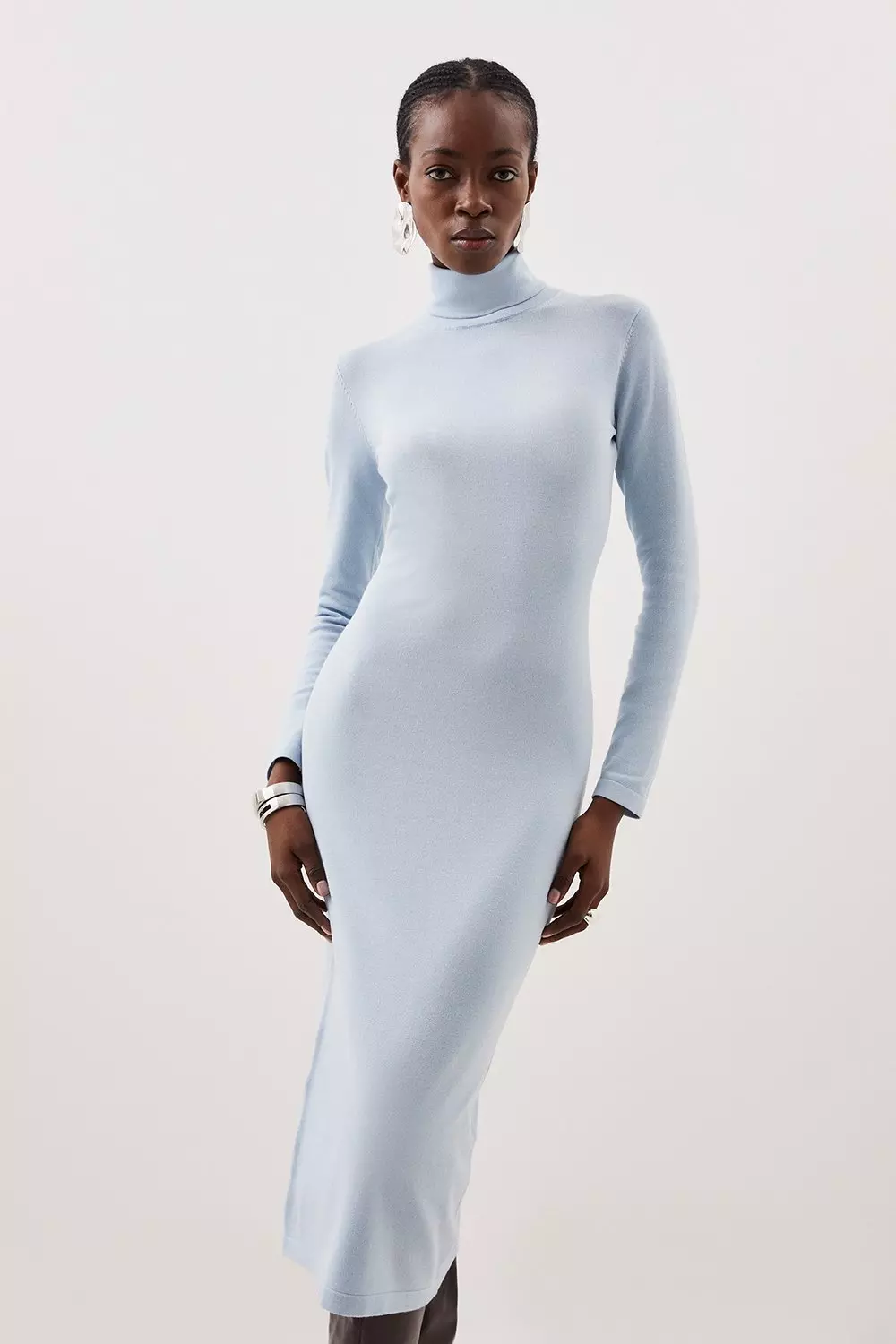 Viscose Blend Knit Turtleneck Midi Dress Karen Millen